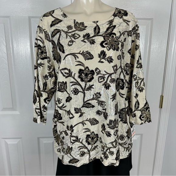 JM COLLECTION dress blouse Elegant black cream shimmer party top BEAUTIFUL 2X - Picture 7 of 13